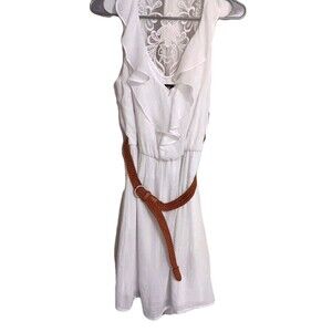 A Byer NWT White SZ S Dress Ruffled Design With Lace Back Lined Mini Cocktail